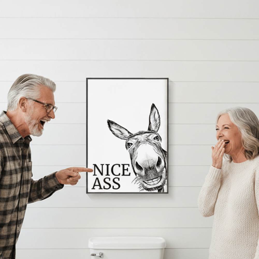 Funny Bathroom Wall Art – Rustic Farmhouse Canvas Print for Humorous Decor