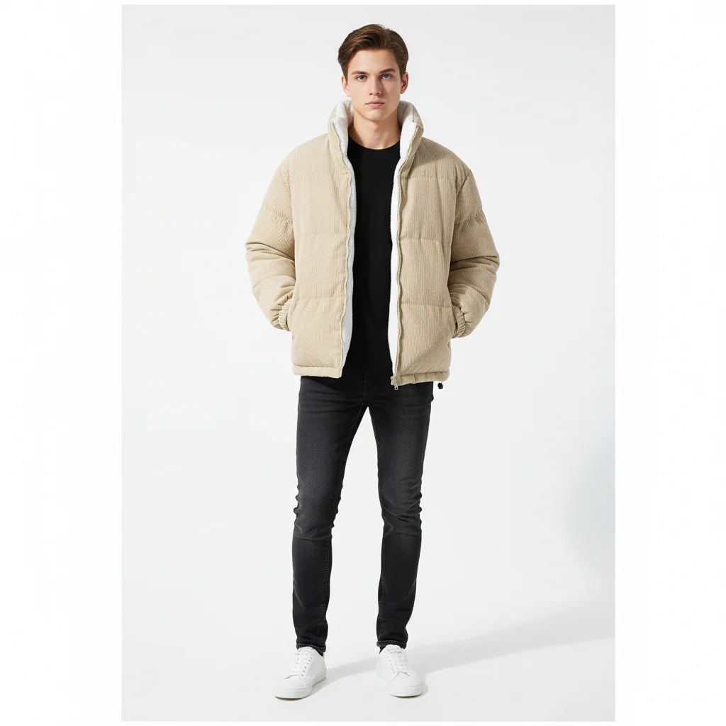 Cozy Corduroy Zip-Up Jacket with Warm Lining - Winter Outerwear