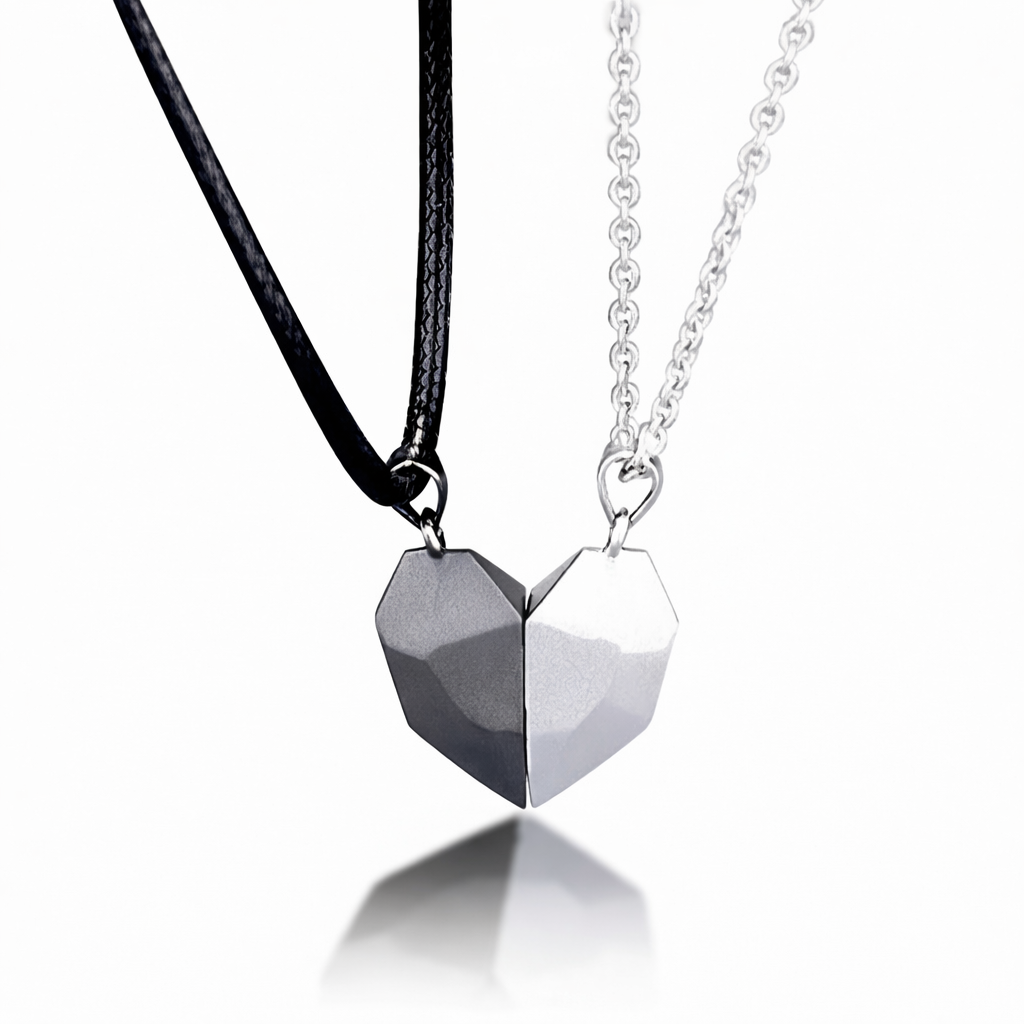 Couple's Magnetic Heart ECG Pendant Necklace Set – Matching Heartbeat Jewelry
