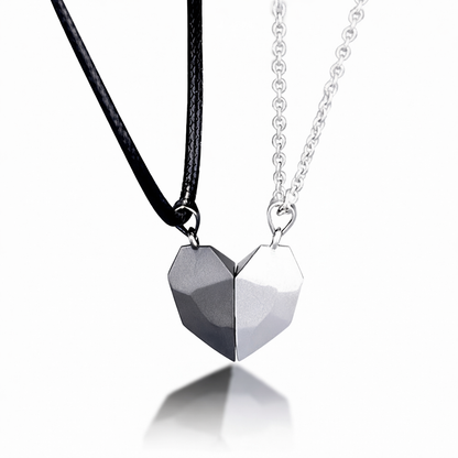 Couple's Magnetic Heart ECG Pendant Necklace Set – Matching Heartbeat Jewelry