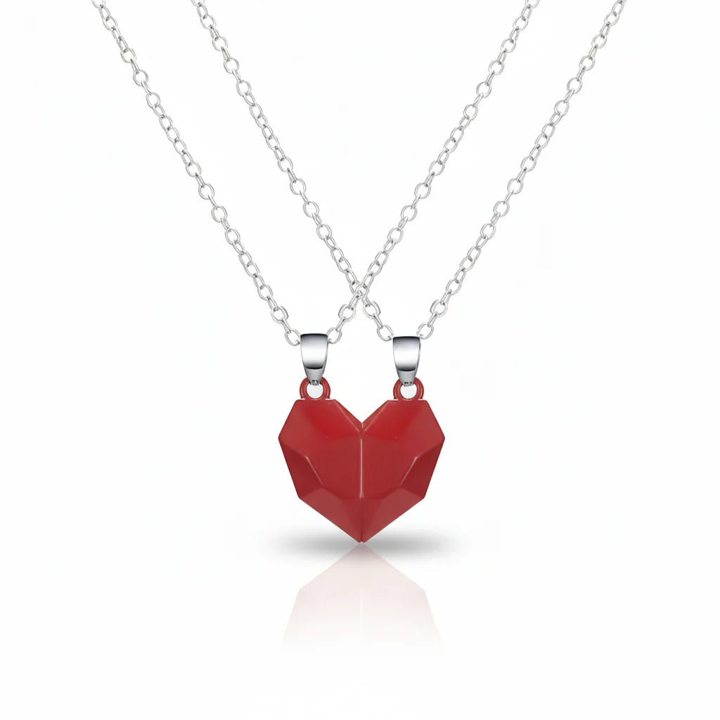 Couple's Magnetic Heart ECG Pendant Necklace Set – Matching Heartbeat Jewelry