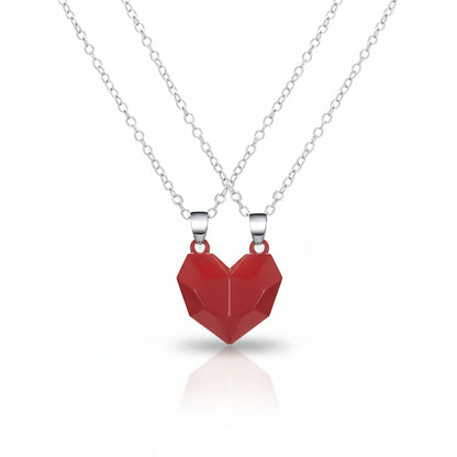 Couple's Magnetic Heart ECG Pendant Necklace Set – Matching Heartbeat Jewelry