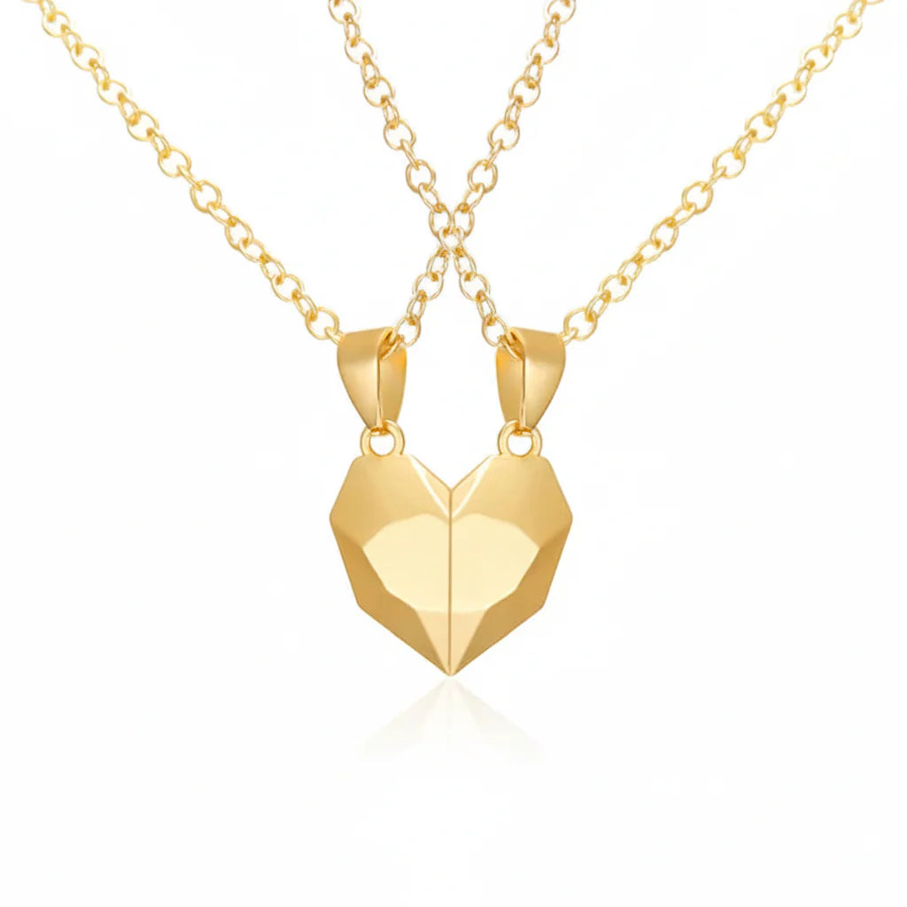 Couple's Magnetic Heart ECG Pendant Necklace Set – Matching Heartbeat Jewelry