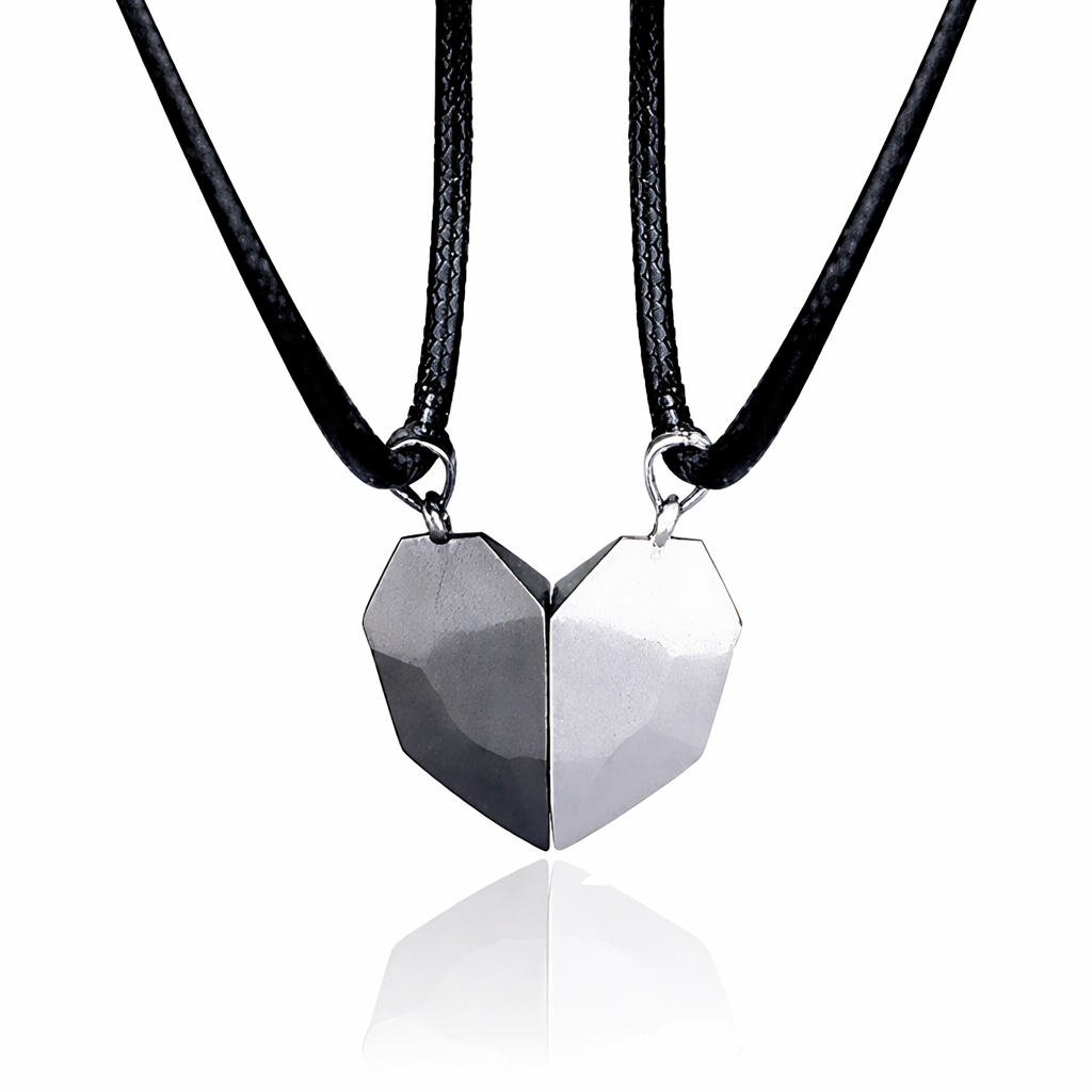 Couple's Magnetic Heart ECG Pendant Necklace Set – Matching Heartbeat Jewelry