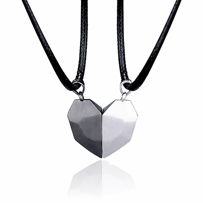 Couple's Magnetic Heart ECG Pendant Necklace Set – Matching Heartbeat Jewelry