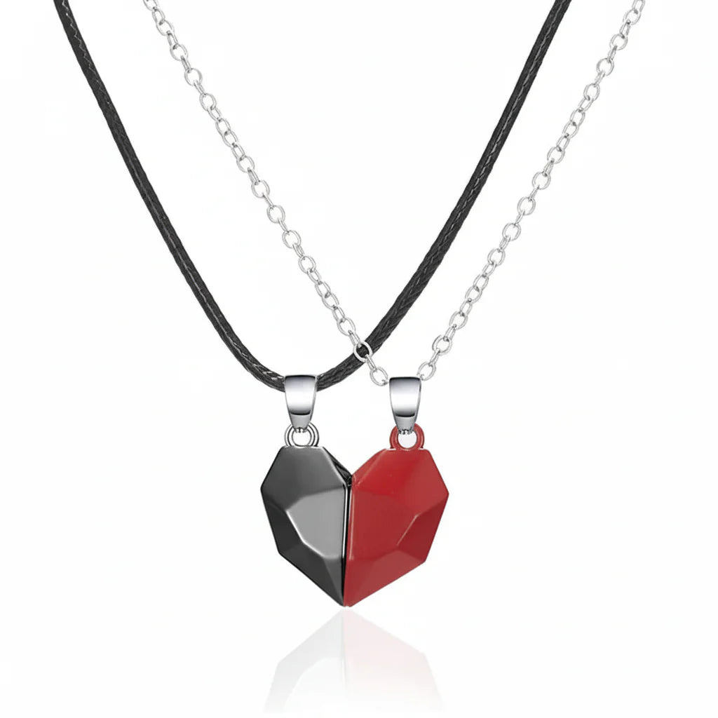 Couple's Magnetic Heart ECG Pendant Necklace Set – Matching Heartbeat Jewelry