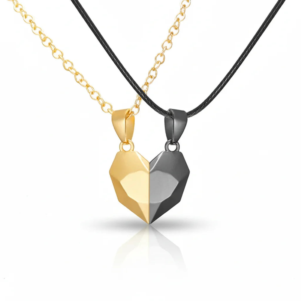 Couple's Magnetic Heart ECG Pendant Necklace Set – Matching Heartbeat Jewelry