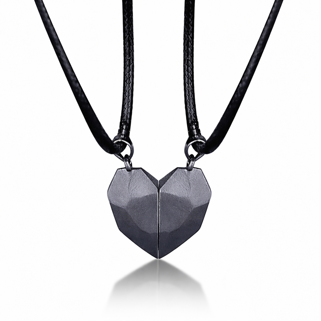 Couple's Magnetic Heart ECG Pendant Necklace Set – Matching Heartbeat Jewelry