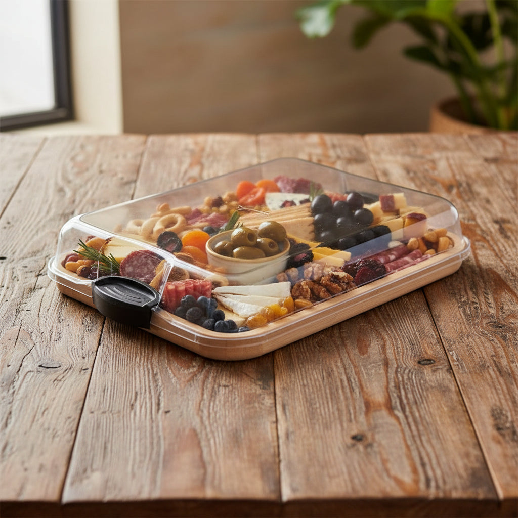 Bamboo Charcuterie Cutting Board with Locking Lid – Stylish Serving Tray