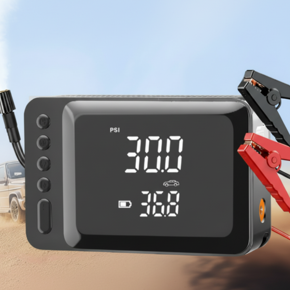 All-in-One Car Jump Starter, Portable Air Compressor & Power Pack – Tire Inflator Kit