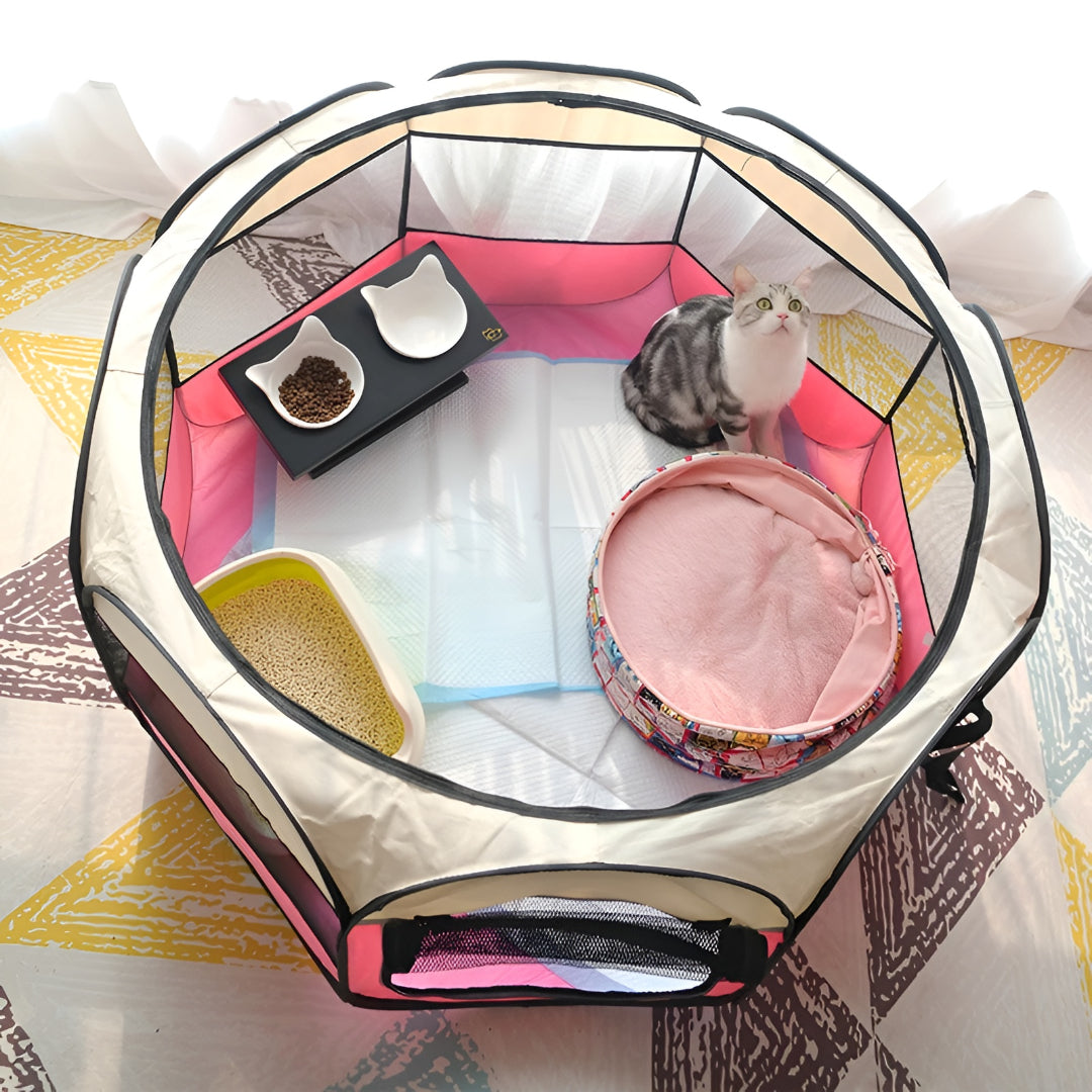 Foldable Mesh Cat Playpen - Portable Pet Tent for Safe