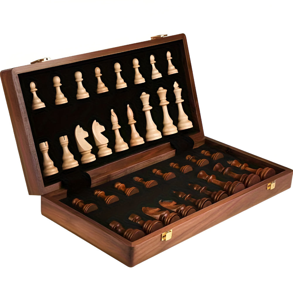 Elegant Wooden Chess Set with Classic Pieces, Board, and Storage Case