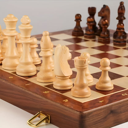 Elegant Wooden Chess Set with Classic Pieces, Board, and Storage Case