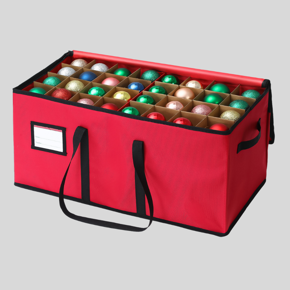 Christmas Ornament Storage Box with Adjustable Dividers and Clear Viewing Window