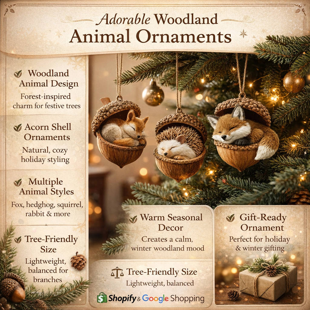 Acorn-Themed Woodland Animal Christmas Ornaments for Tree Decor