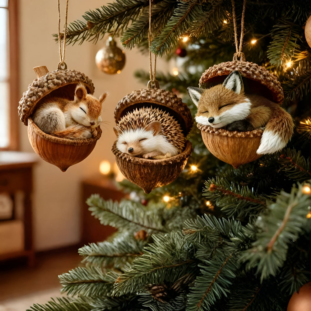 Acorn-Themed Woodland Animal Christmas Ornaments for Tree Decor
