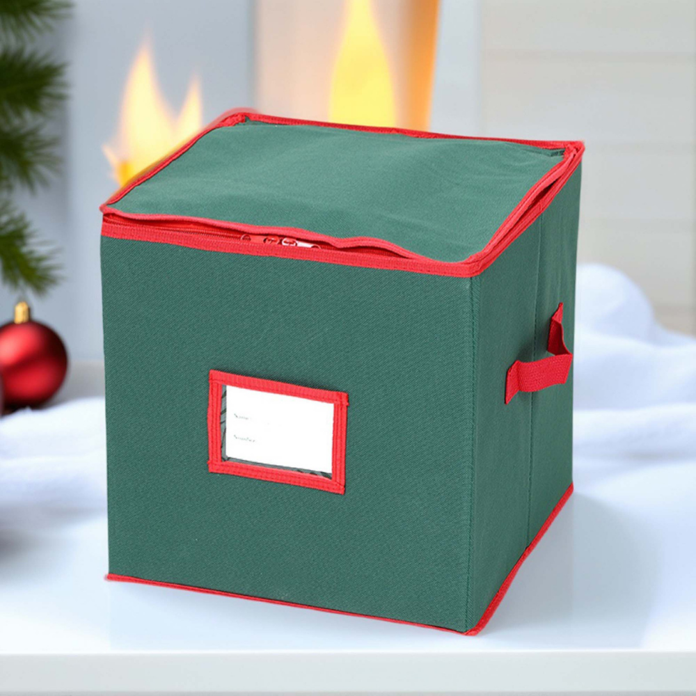 Christmas Ornament Storage Box with Adjustable Dividers and Clear Viewing Window