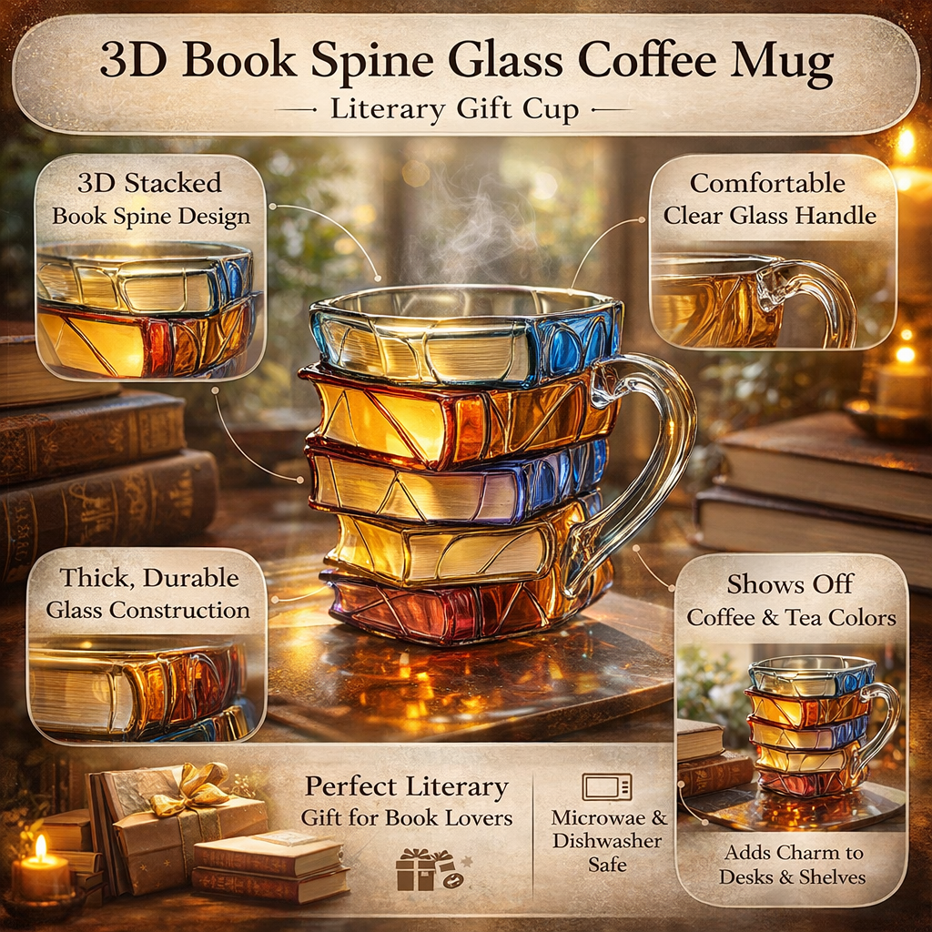3D Glass Book Design Coffee Mug – Perfect Literary Gift