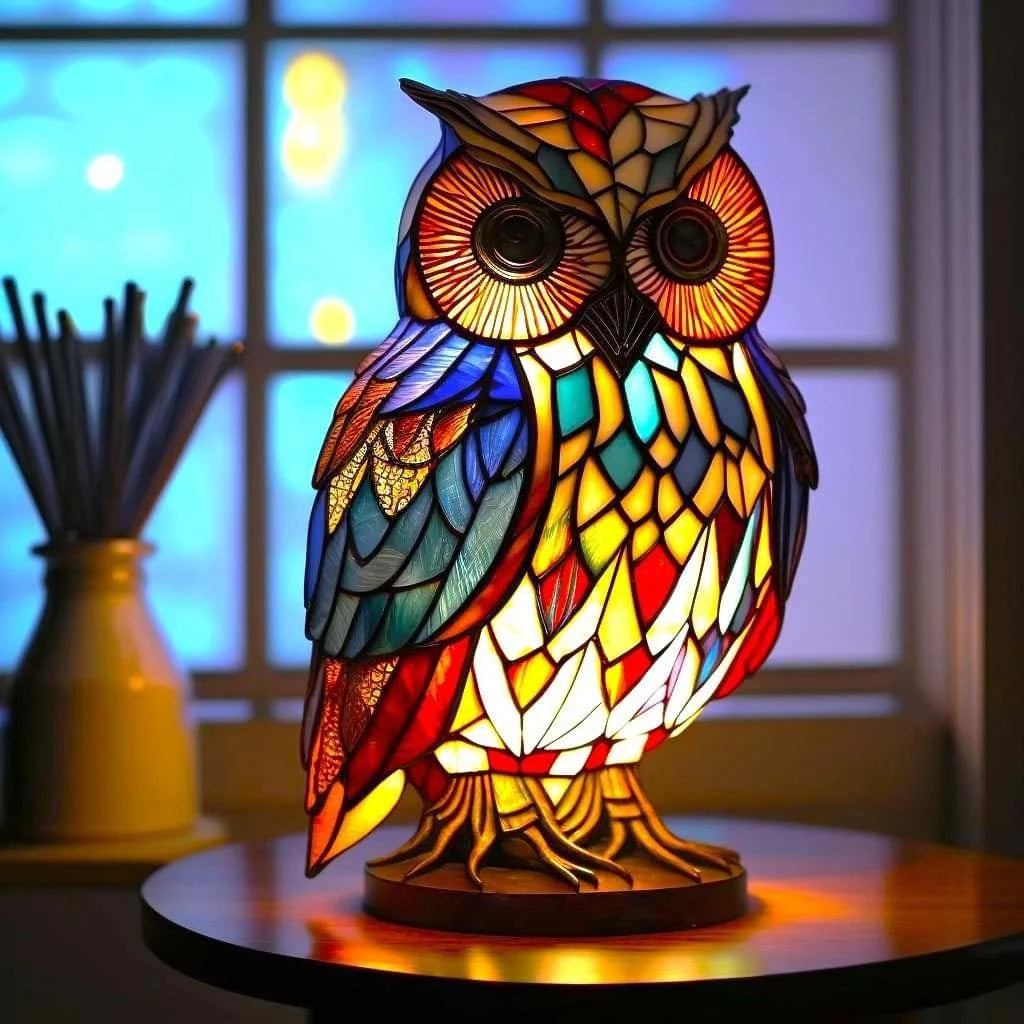 Animal-Themed Table Lamp with Stained-Glass Effect - Decorative Light