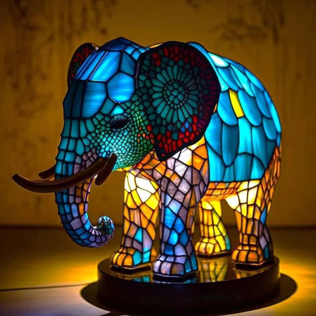 Animal-Themed Table Lamp with Stained-Glass Effect - Decorative Light