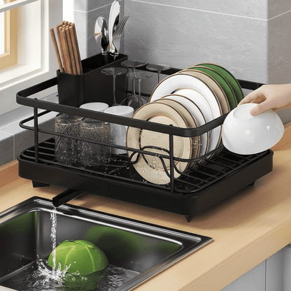 Compact Stainless Steel Dish Drying Rack with Integrated Countertop Drainboard