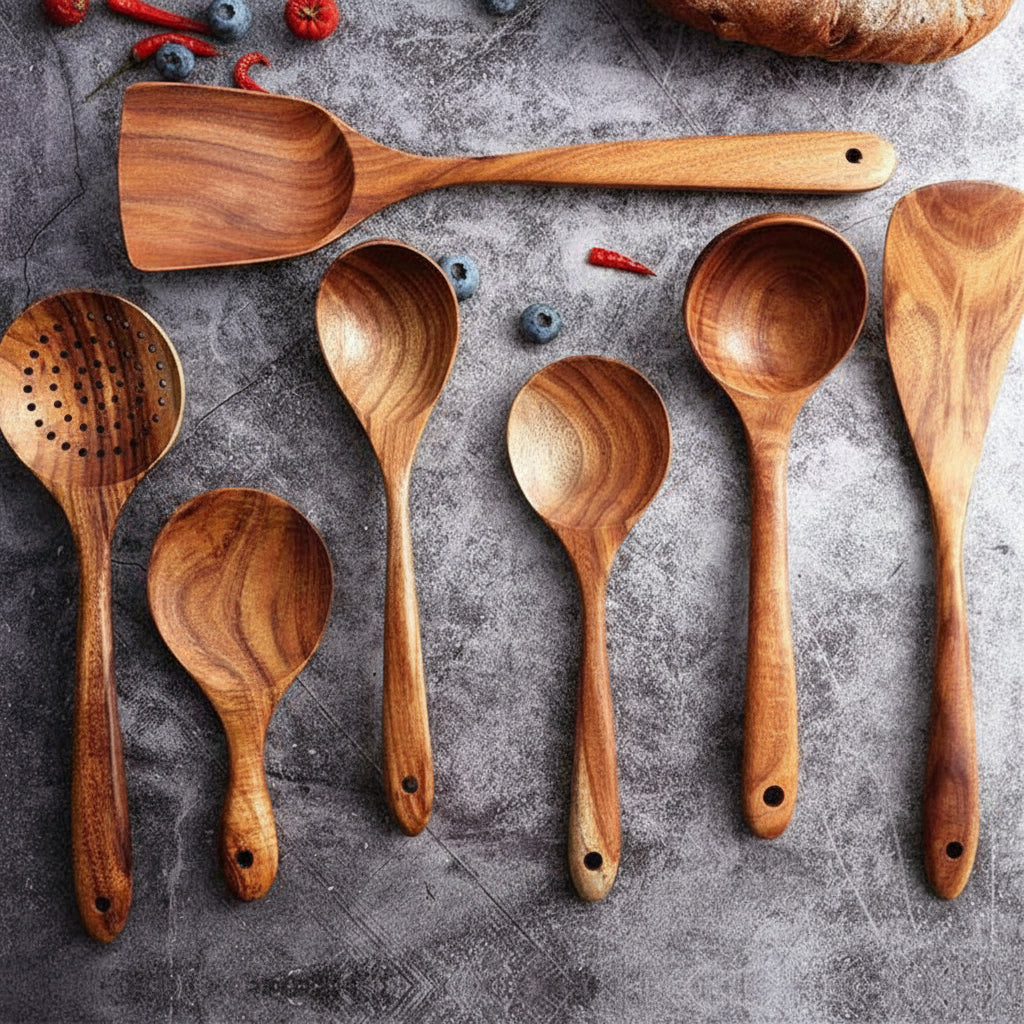 Handmade Wooden Cooking Utensils Set – Non-Scratch Kitchen Tools