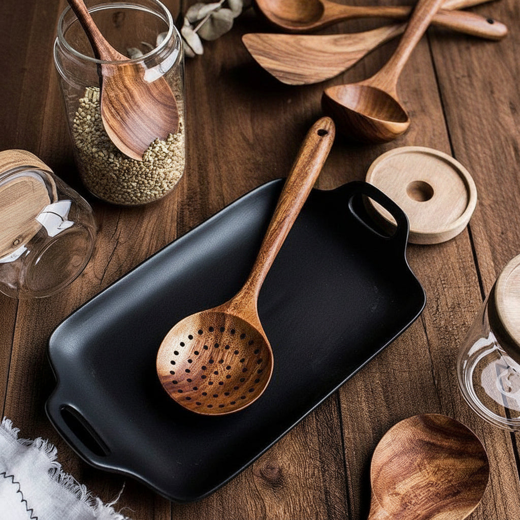 Handmade Wooden Cooking Utensils Set – Non-Scratch Kitchen Tools