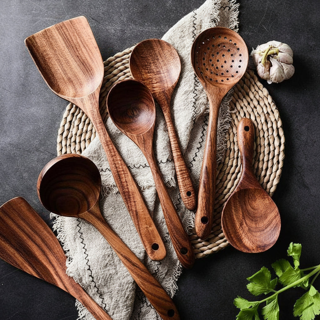 Handmade Wooden Cooking Utensils Set – Non-Scratch Kitchen Tools
