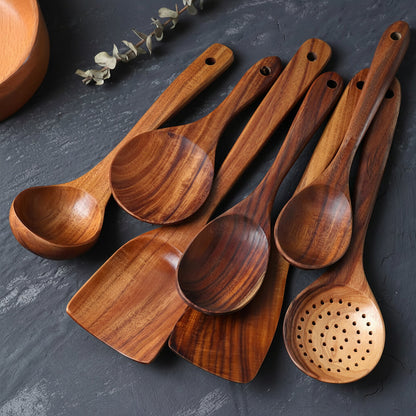 Handmade Wooden Cooking Utensils Set – Non-Scratch Kitchen Tools