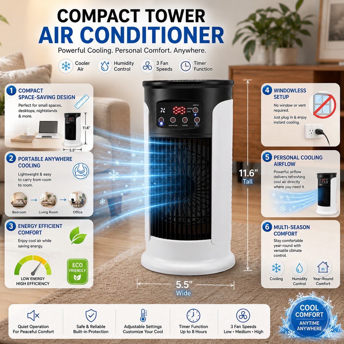 Compact Energy-Efficient Portable Air Conditioner