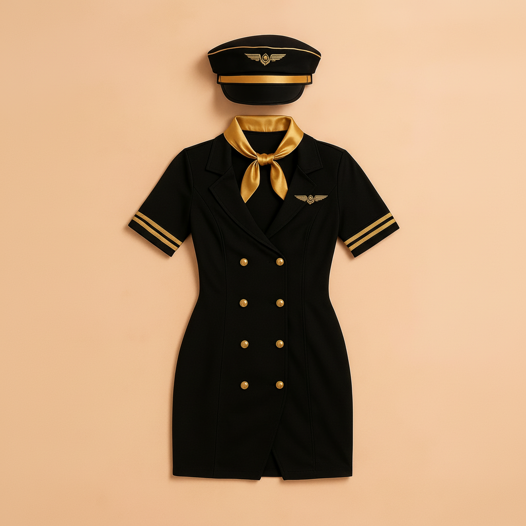 Glamorous Women's Flight Attendant Costume - Elegant Party Dress-Up Outfit