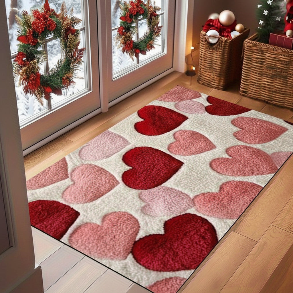 Charming Heart Pattern Doormat - Non-Slip Polyester Entry Floor Mat