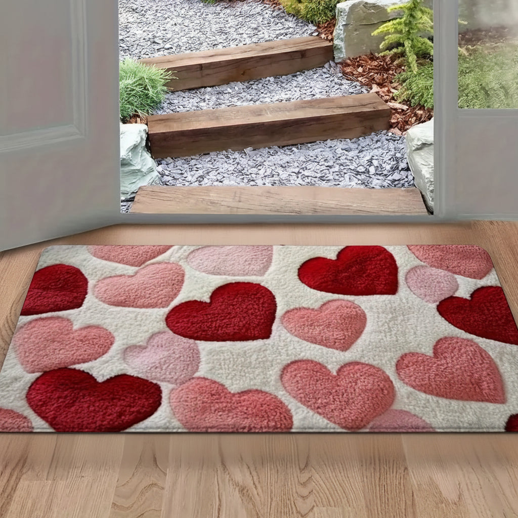 Charming Heart Pattern Doormat - Non-Slip Polyester Entry Floor Mat