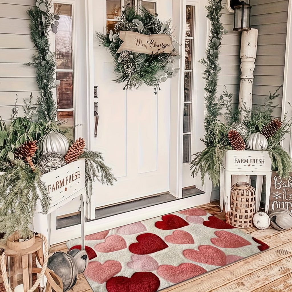 Charming Heart Pattern Doormat - Non-Slip Polyester Entry Floor Mat