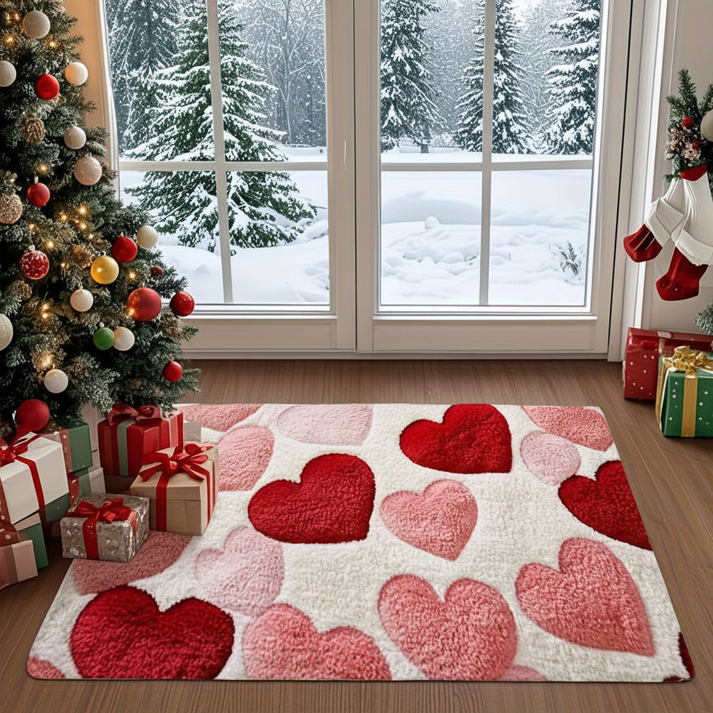 Charming Heart Pattern Doormat - Non-Slip Polyester Entry Floor Mat