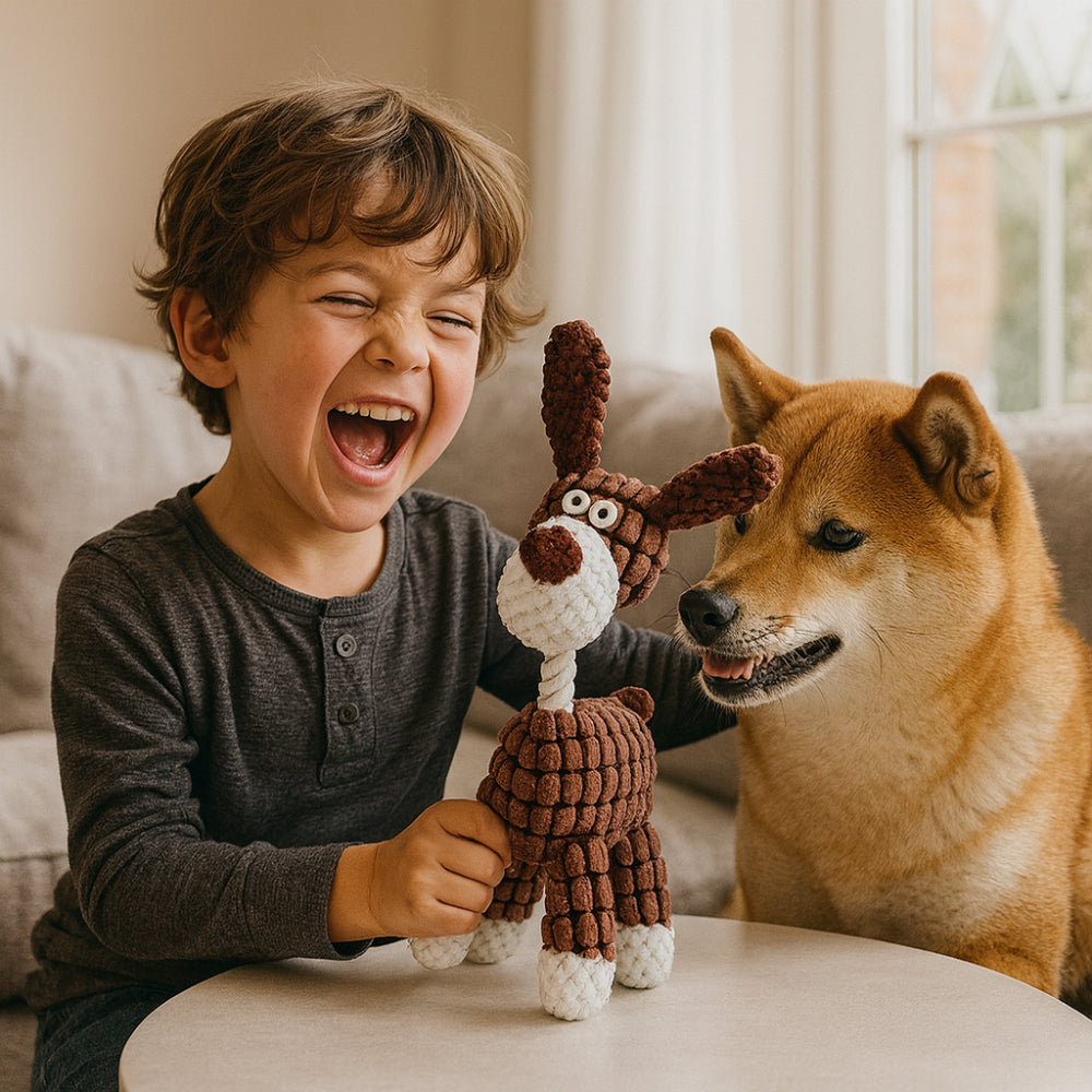 Durable Rope Dog Toy with Chewable Animal Design and Squeaker
