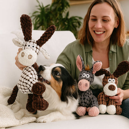Durable Rope Dog Toy with Chewable Animal Design and Squeaker