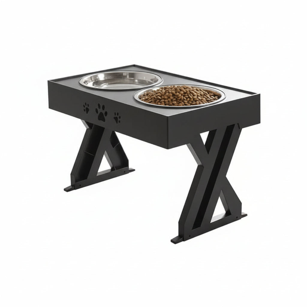 Elevated Adjustable Dog Feeding Station with Bowls