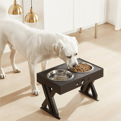Elevated Adjustable Dog Feeding Station with Bowls