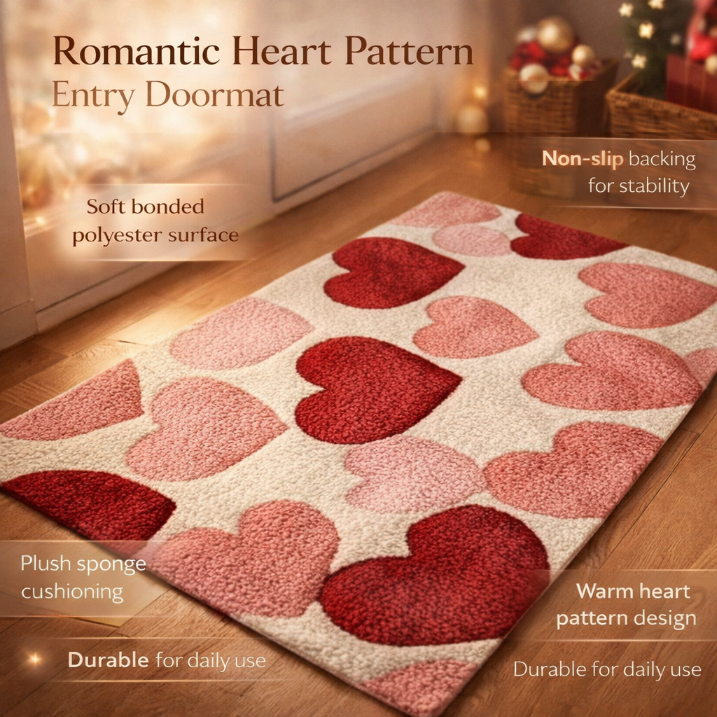 Charming Heart Pattern Doormat - Non-Slip Polyester Entry Floor Mat