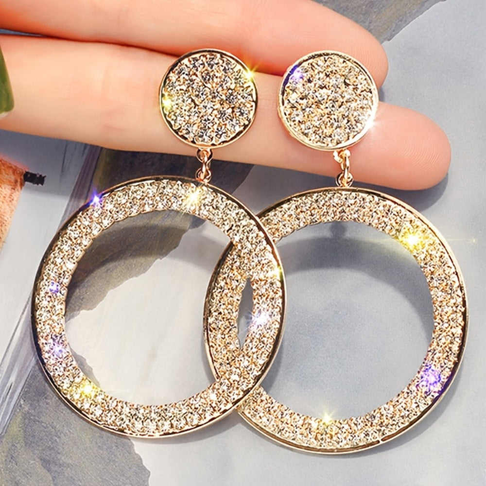 Gold Rhinestone Hoop Earrings – Sparkling Statement Jewelry for Mother's Day Gift
