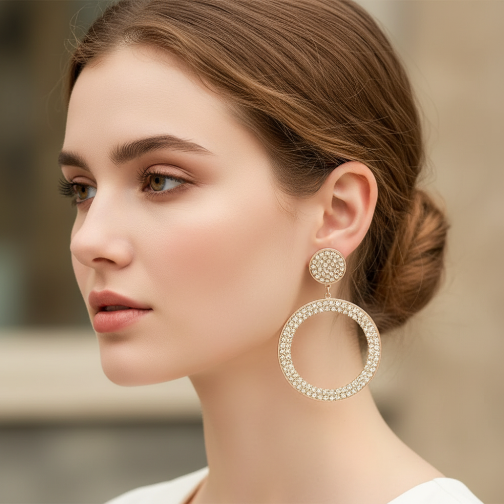 Gold Rhinestone Hoop Earrings – Sparkling Statement Jewelry for Mother's Day Gift