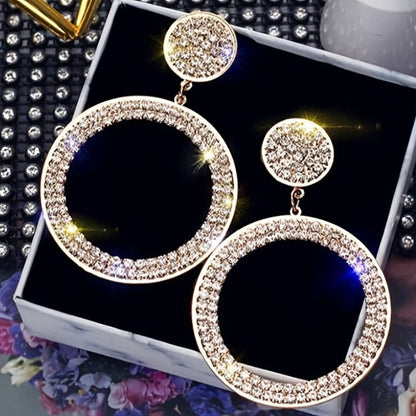 Gold Rhinestone Hoop Earrings – Sparkling Statement Jewelry for Mother's Day Gift