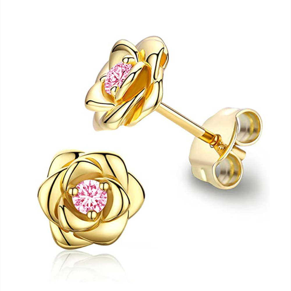 Gold Birthstone Flower Stud Earrings – Perfect Mother's Day Gift Jewelry