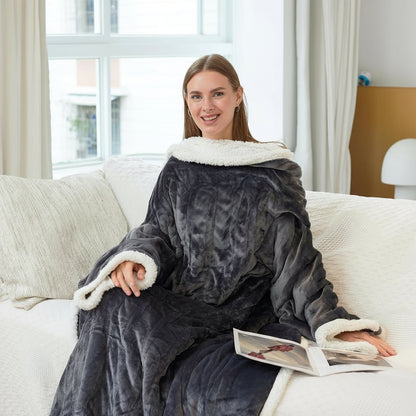 Cozy Wearable Electric Heated Sherpa Fleece Blanket for Adults