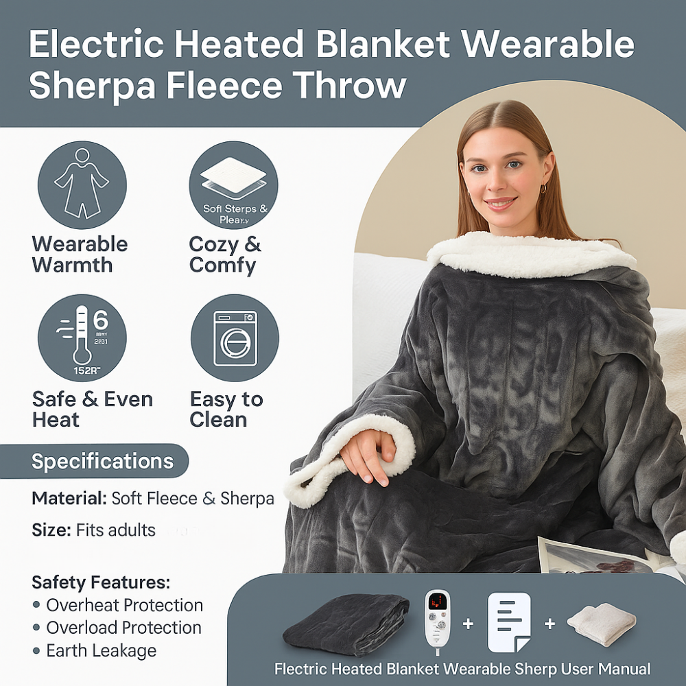 Cozy Winter Wearable Electric Heated Blanket for Adults - Portable Throw