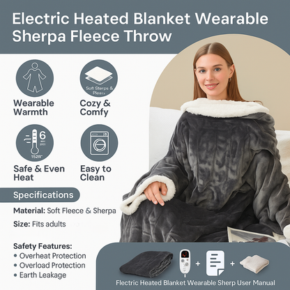Cozy Winter Wearable Electric Heated Blanket for Adults - Portable Throw