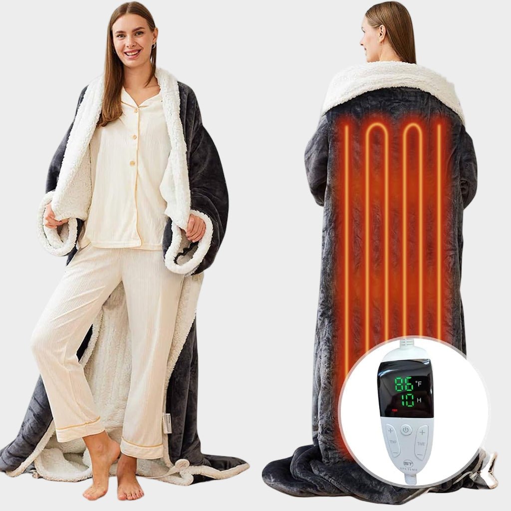 Cozy Wearable Electric Heated Sherpa Fleece Blanket for Adults