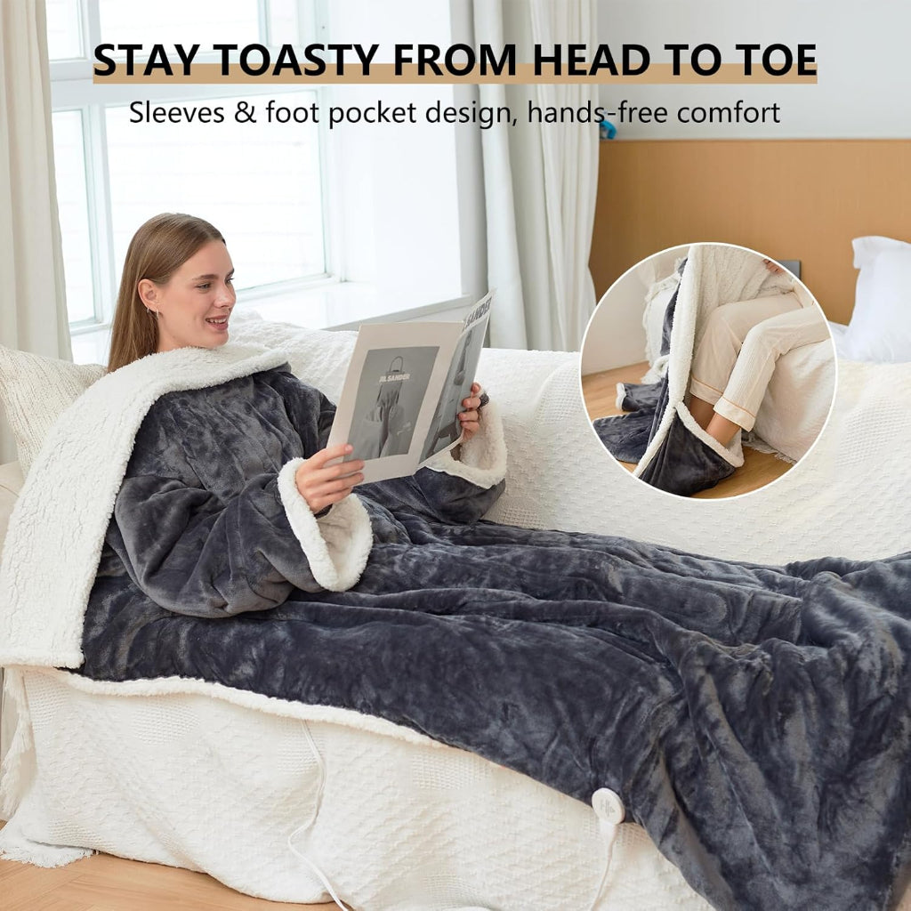 Cozy Winter Wearable Electric Heated Blanket for Adults - Portable Throw