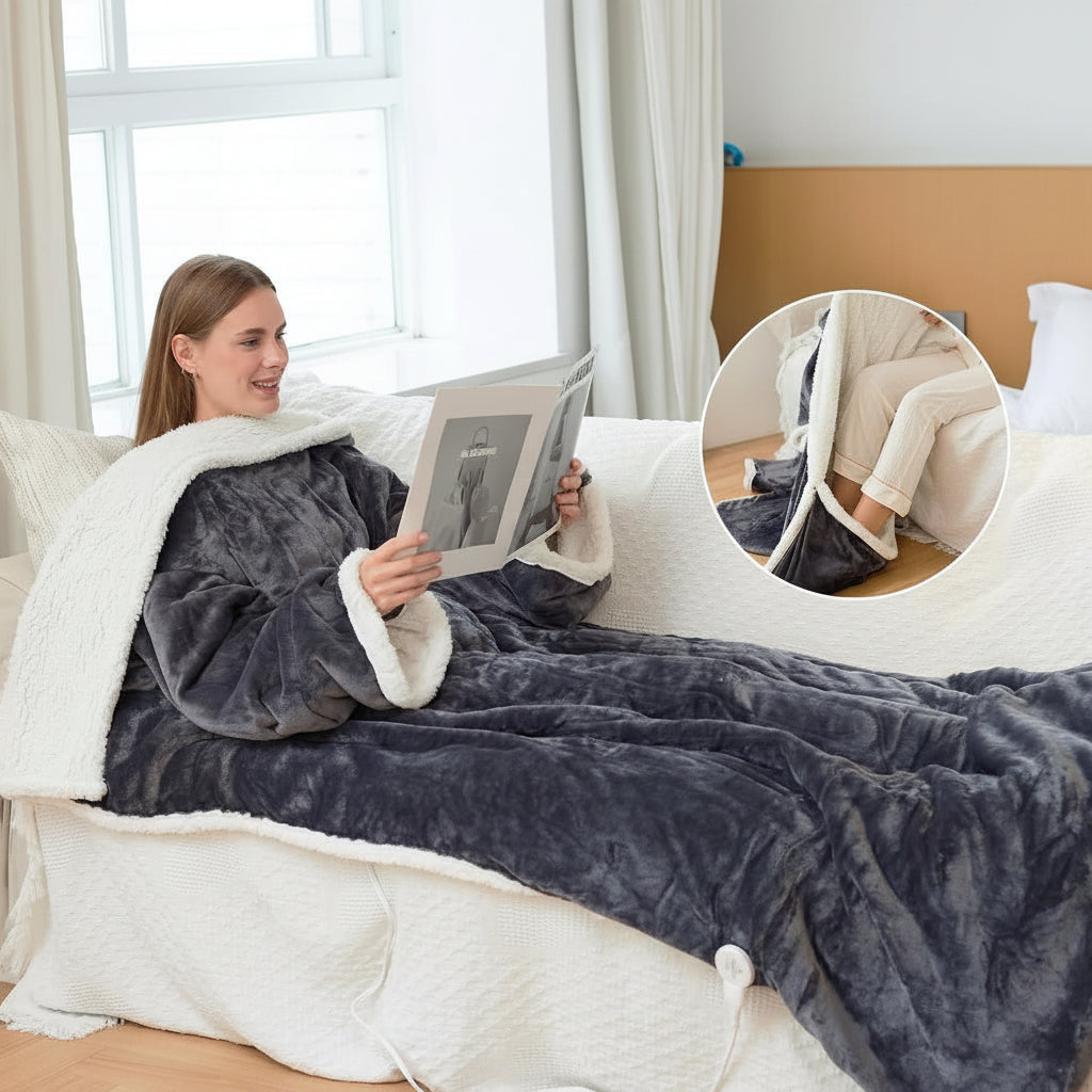 Cozy Wearable Electric Heated Sherpa Fleece Blanket for Adults